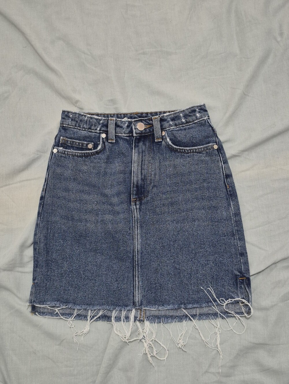 H&M Dark Blue Frayed Hem Denim Mini Skirt